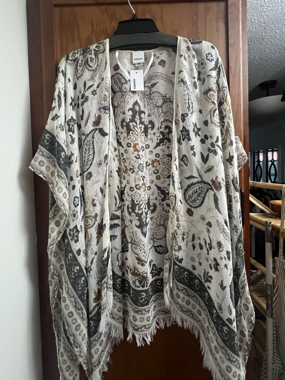 NWT Sonoma Goods For Life Floral Paisley Kimono Cardigan Fringe Trim Cover-Up